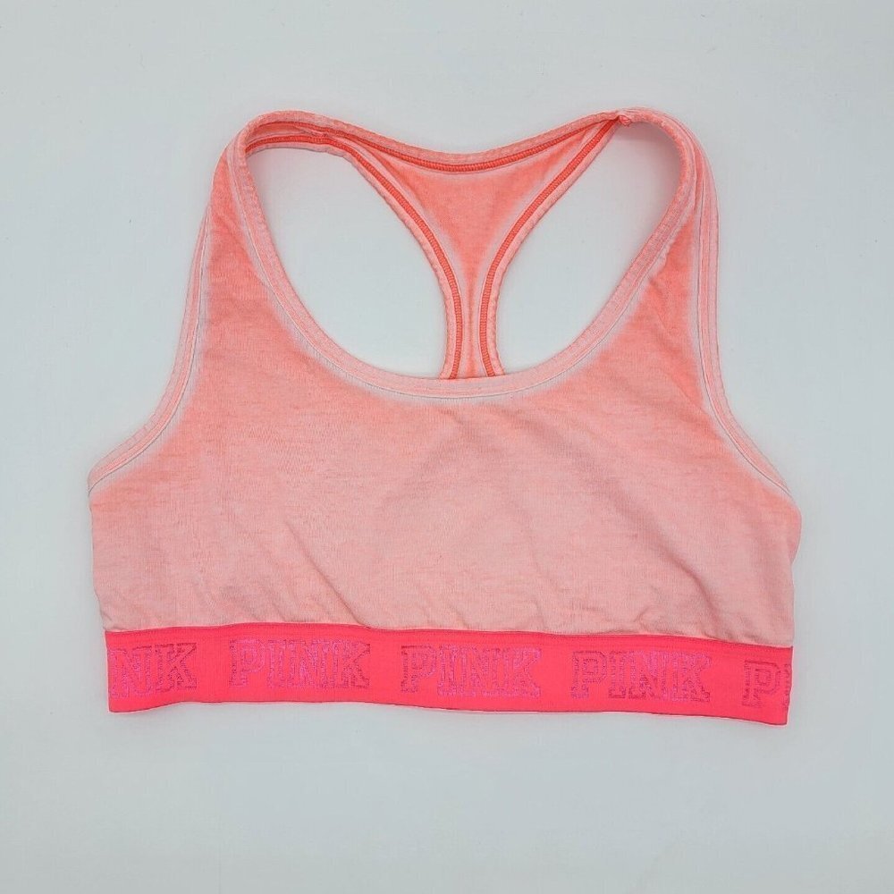 Pink Victorias Secret Crop Racerback Sports Bra Womens Size Large Neon Coral